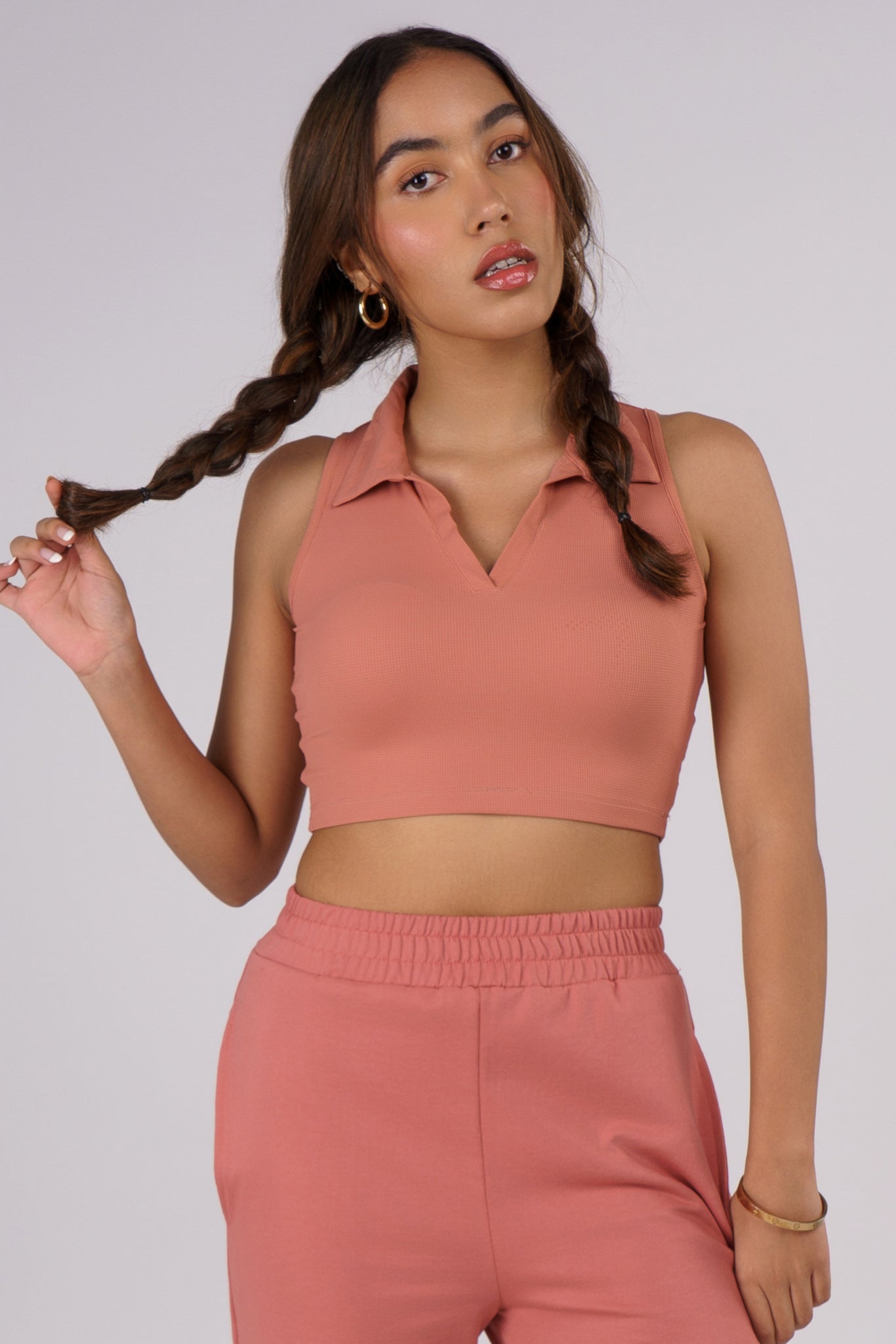 Waffle Sleeveless Crop Top in Dusty Rose - Life & Jam
