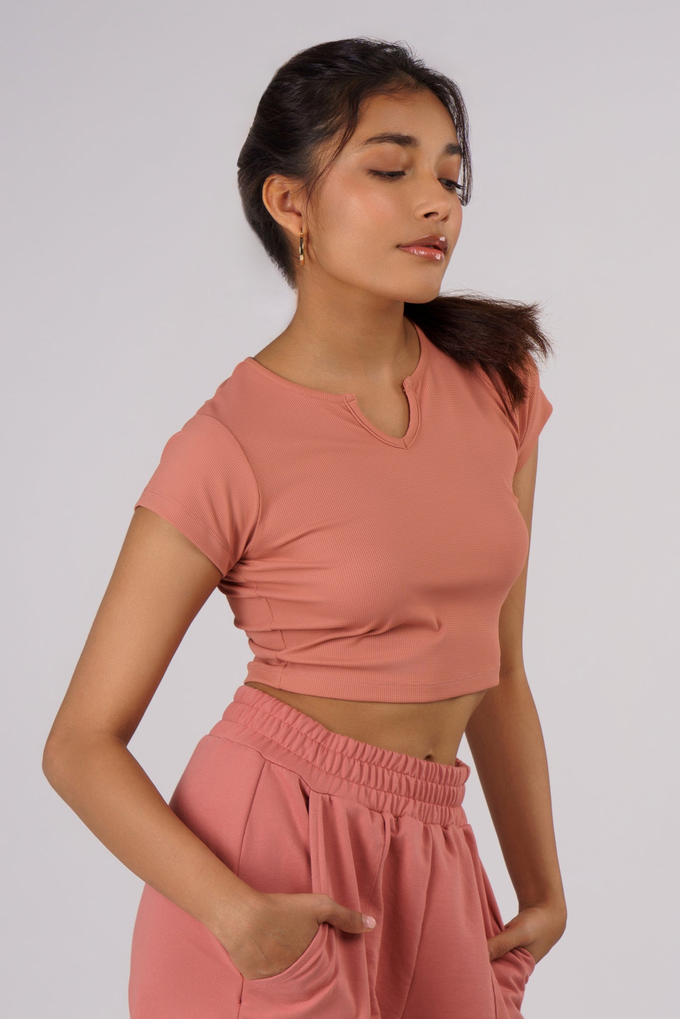 Waffle Sleeves Crop Top in Dusty Rose - Life & Jam