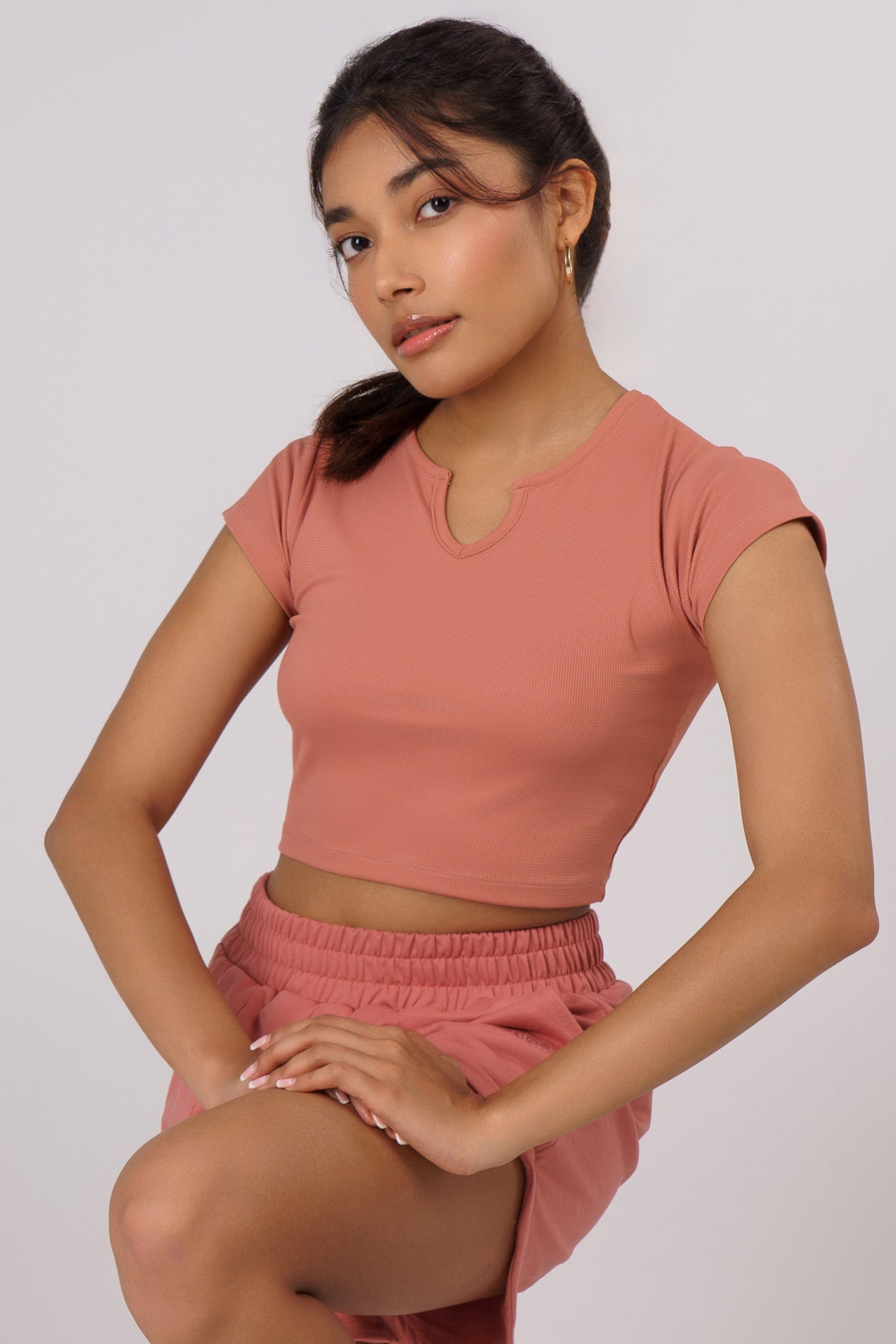 Waffle Sleeves Crop Top in Dusty Rose - Life & Jam