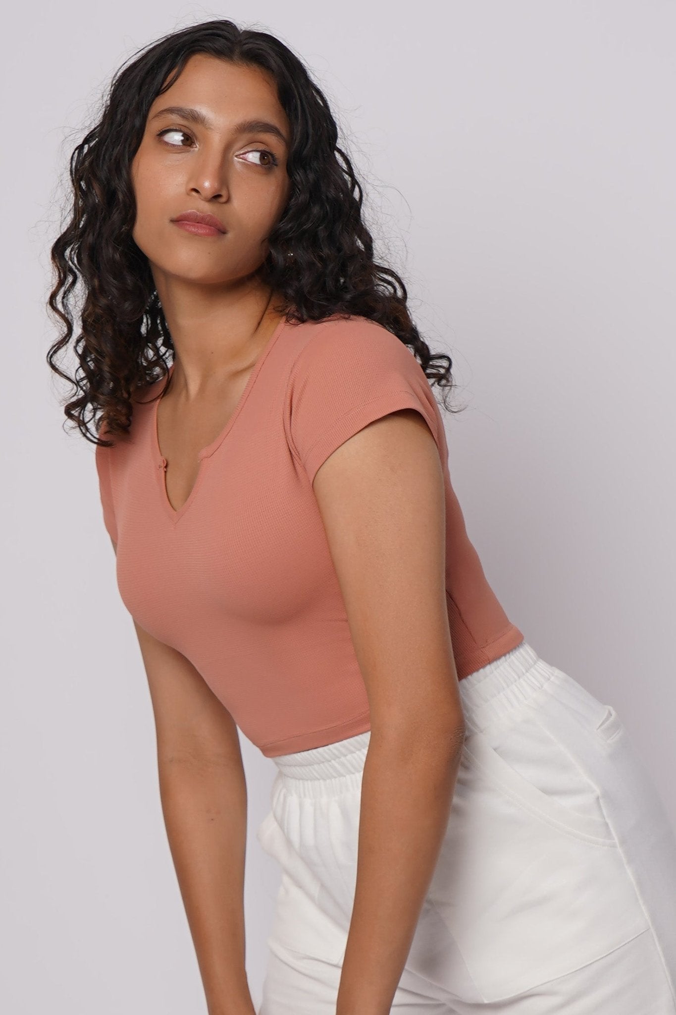 Waffle Sleeves Crop Top in Dusty Rose - Life & Jam