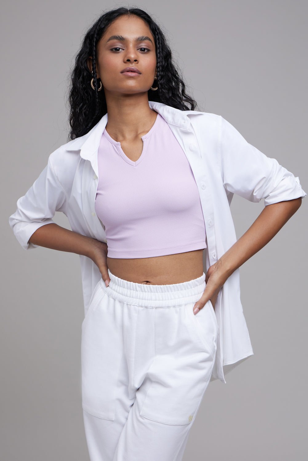 Waffle Sleeves Crop Top in Lazy Lilac - Life & Jam