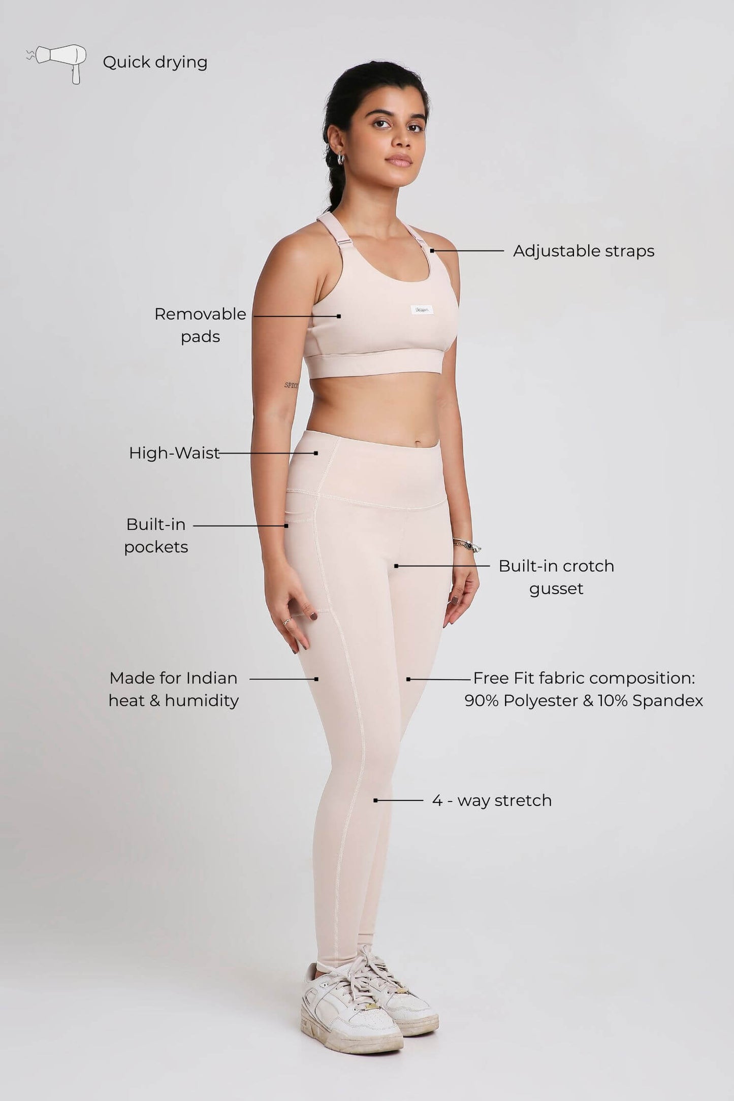 Co-ord Set: Adjustable Straps Sports Bra + Leggings in Marshmallow 2.0