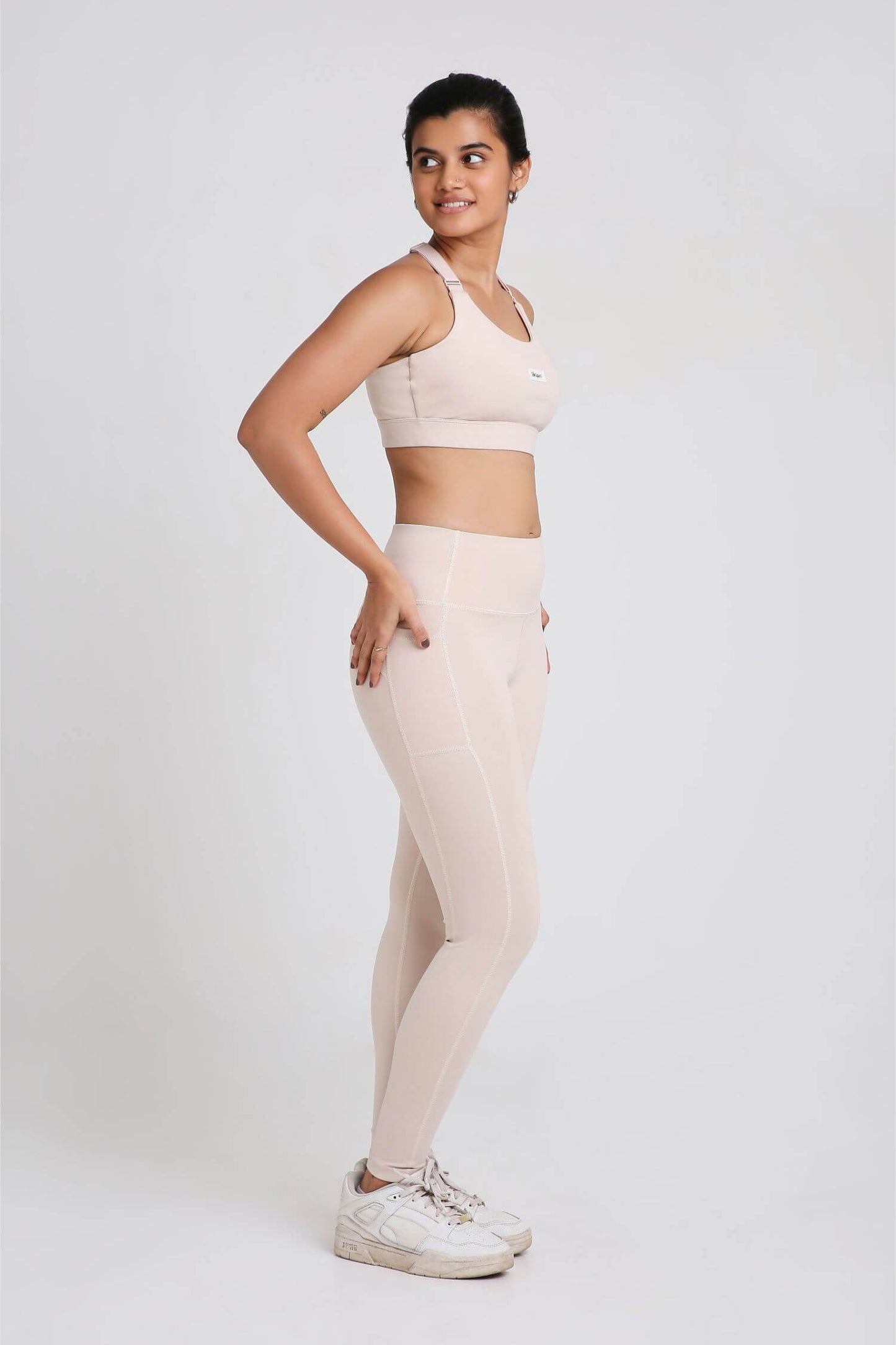 Co-ord Set: Adjustable Straps Sports Bra + Leggings in Marshmallow 2.0