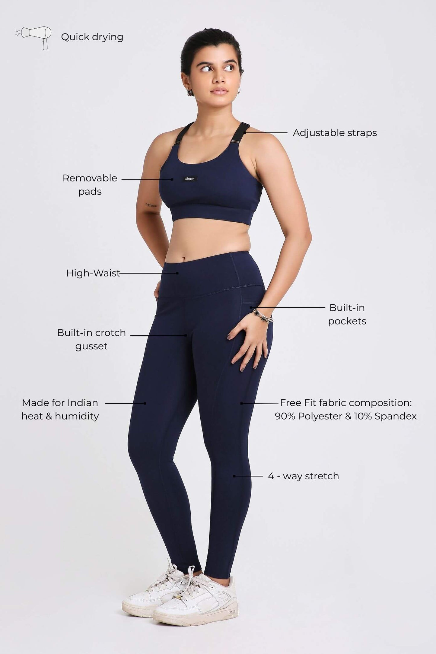 Co-ord Set: Adjustable Straps Sports Bra + Leggings in Ink 2.0
