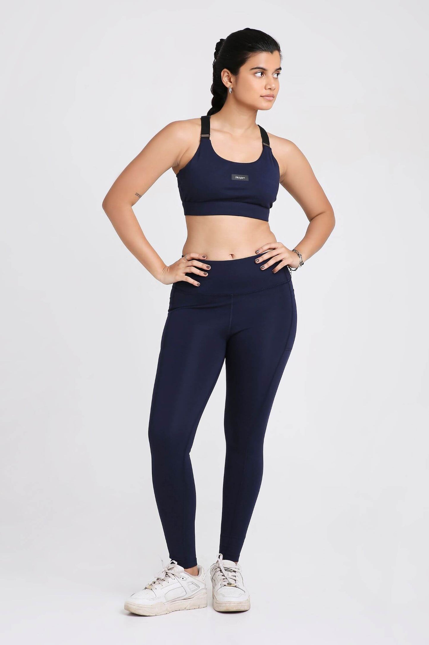 Co-ord Set: Adjustable Straps Sports Bra + Leggings in Ink 2.0
