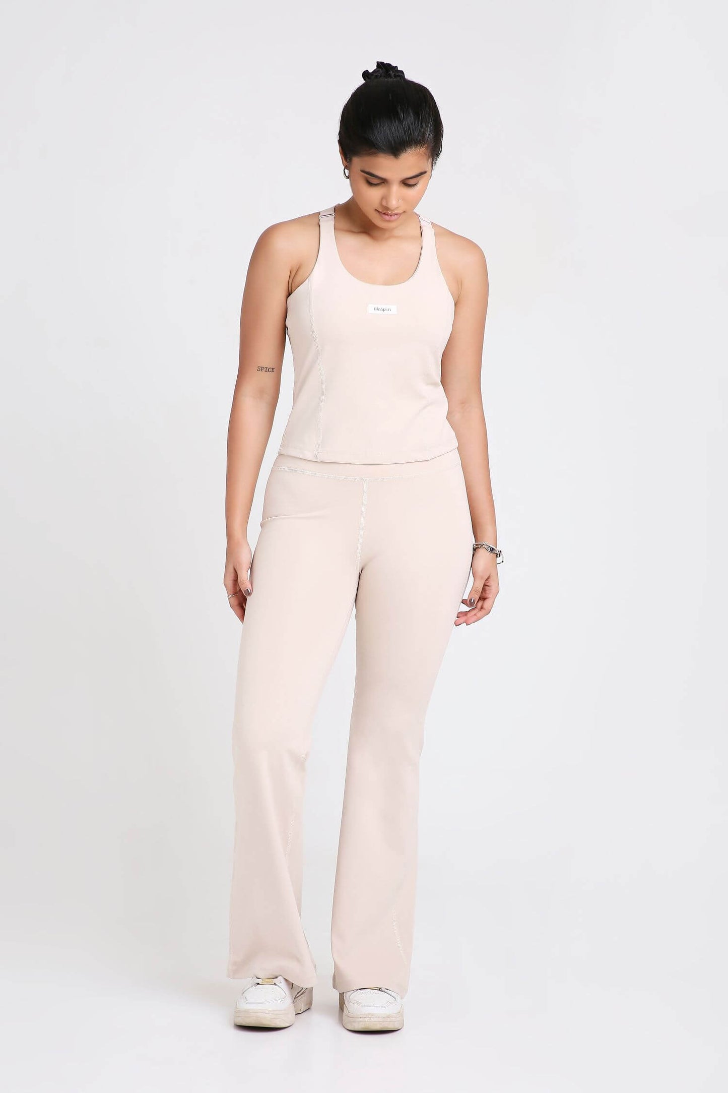 Co-ord Set: Good Girl Code Sports Bra & Flare Pants in Marshmallow