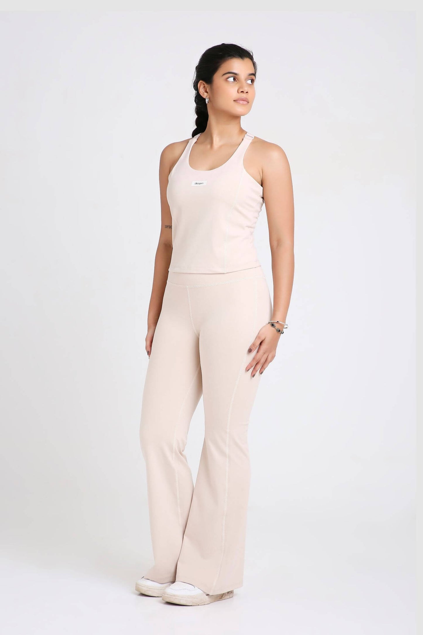 Co-ord Set: Good Girl Code Sports Bra & Flare Pants in Marshmallow