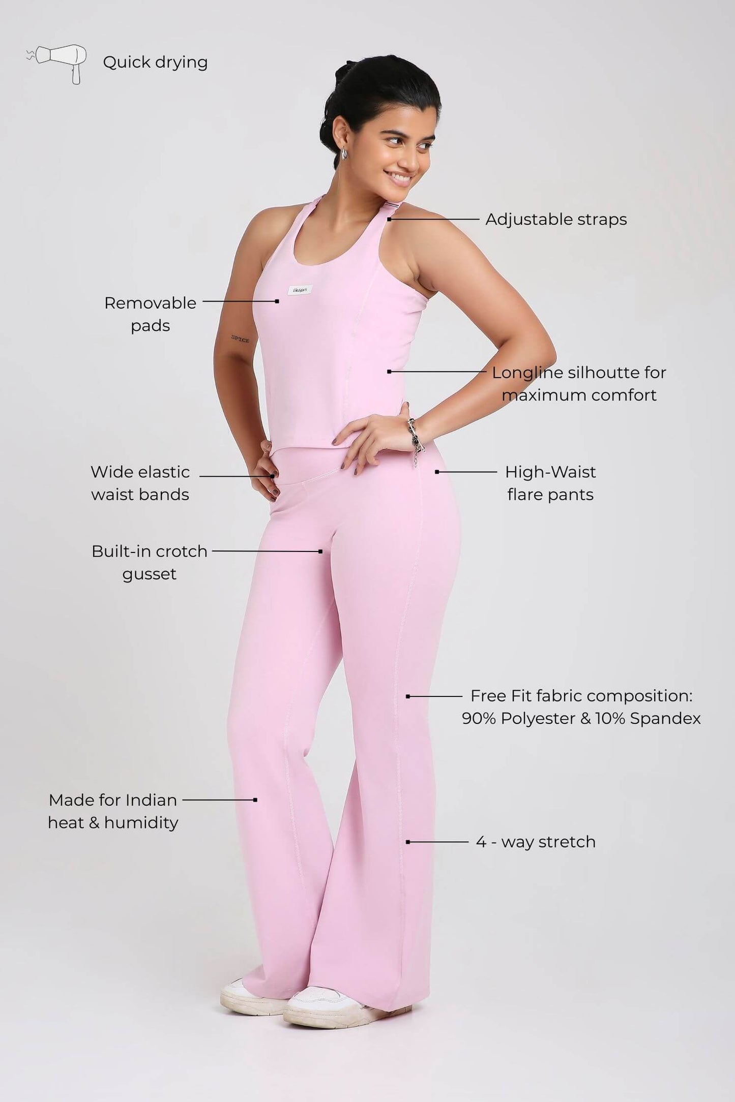 Co-ord Set: Good Girl Code Sports Bra & Flare Pants in Cotton Candy