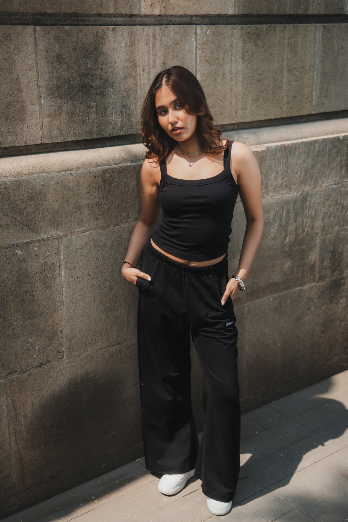 Co-ord Set: Strappy Tank & Loungers in True Black