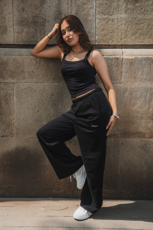 Co-ord Set: Strappy Tank & Loungers in True Black