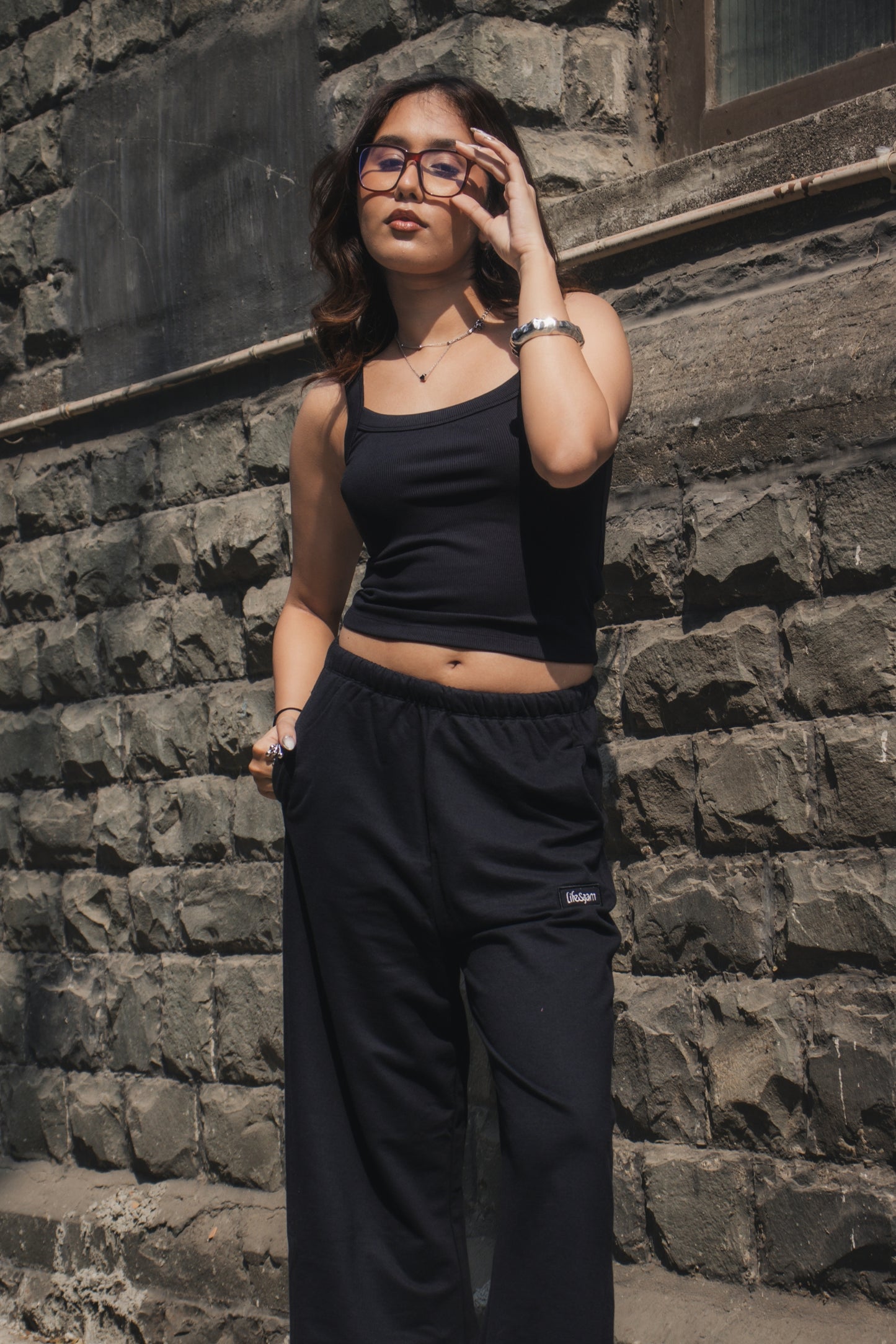 Co-ord Set: Strappy Tank & Loungers in True Black