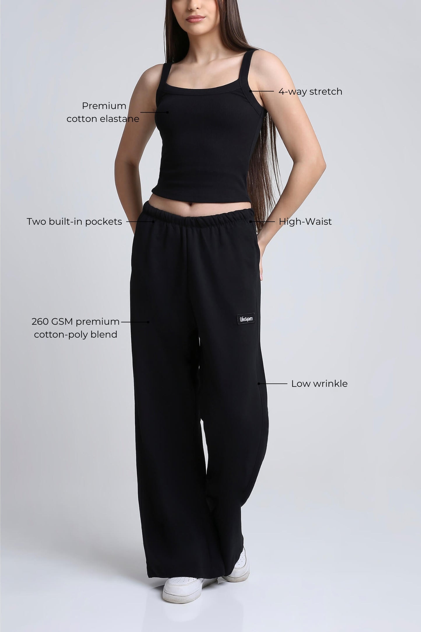 Co-ord Set: Strappy Tank & Loungers in True Black