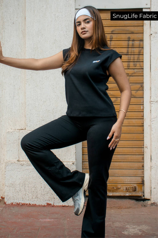 Co-ord Set: Coconuts For You Box Tank & Chill Flares in True Black