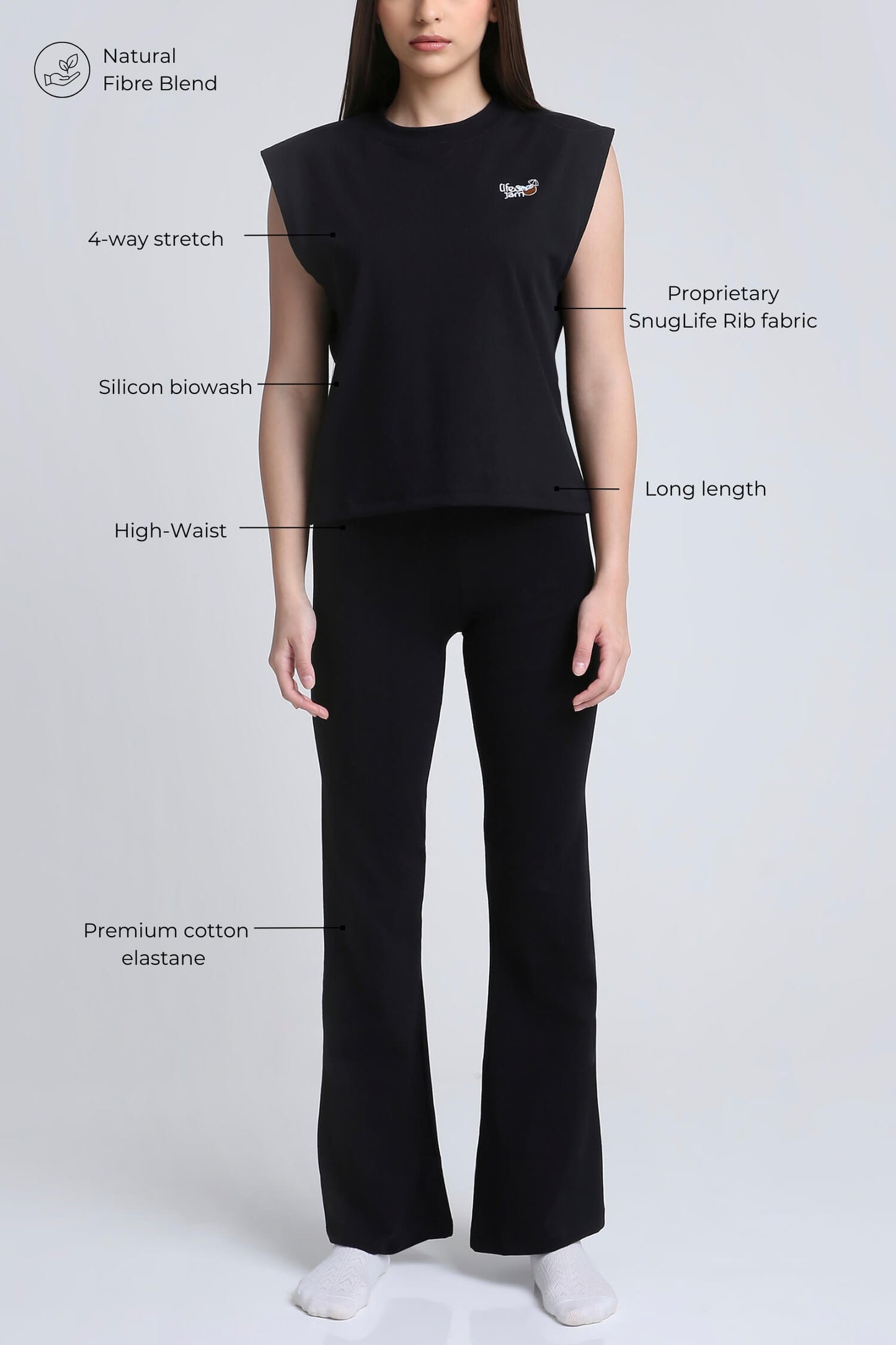 Co-ord Set: Coconuts For You Box Tank & Chill Flares in True Black