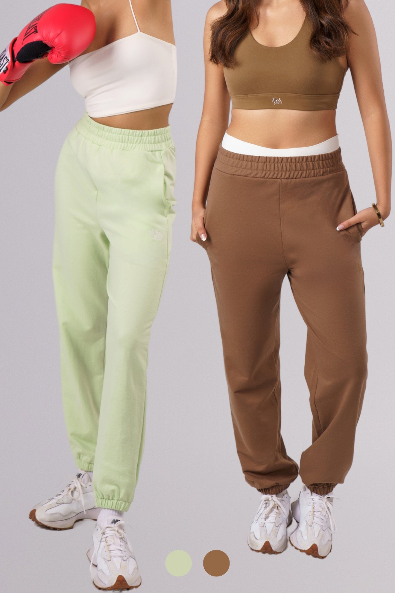 2 Pack: Always Comfy Joggers in Bouncy Mint & Mountain Tan - Life & Jam