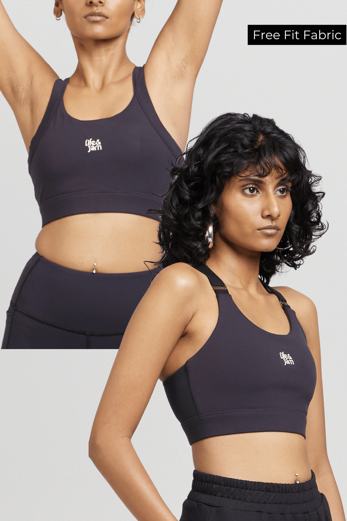 2 Pack: Back Hooks Sports Bra + Adjustable Straps Sports Bra in Charcoal - Life & Jam