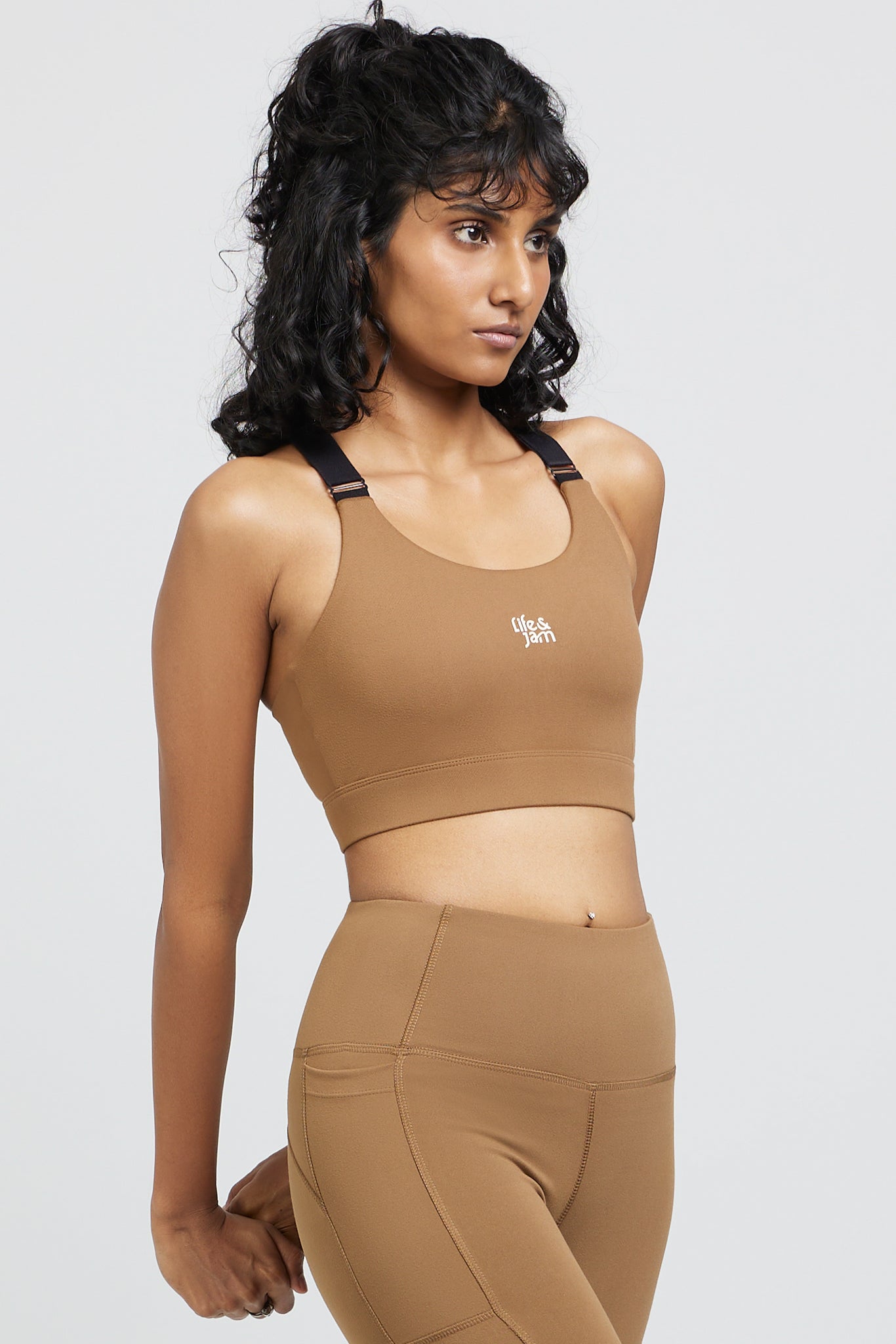 2 Pack: Back Hooks Sports Bra + Adjustable Straps Sports Bra in Mountain Tan - Life & Jam