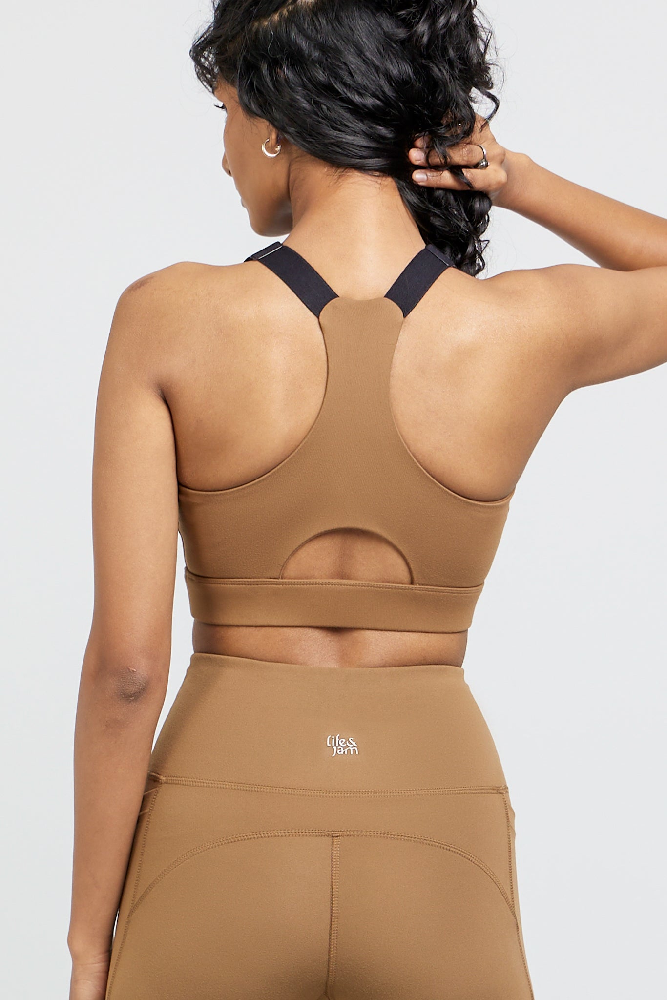 2 Pack: Back Hooks Sports Bra + Adjustable Straps Sports Bra in Mountain Tan - Life & Jam