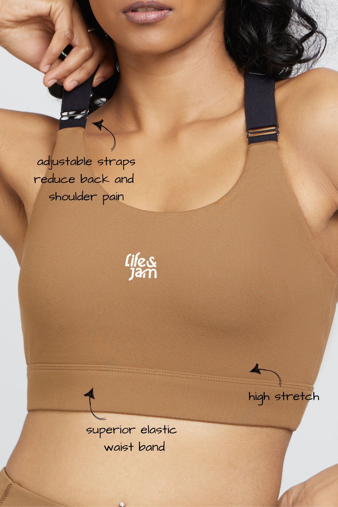 2 Pack: Back Hooks Sports Bra + Adjustable Straps Sports Bra in Mountain Tan - Life & Jam