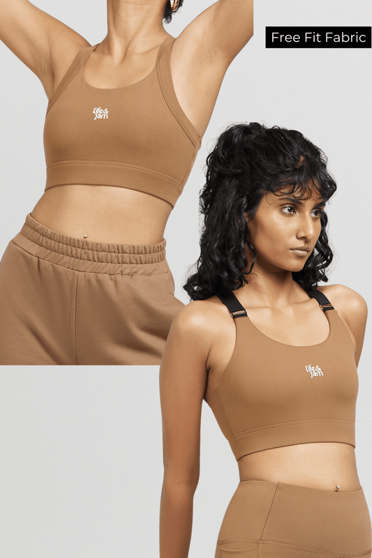 2 Pack: Back Hooks Sports Bra + Adjustable Straps Sports Bra in Mountain Tan - Life & Jam