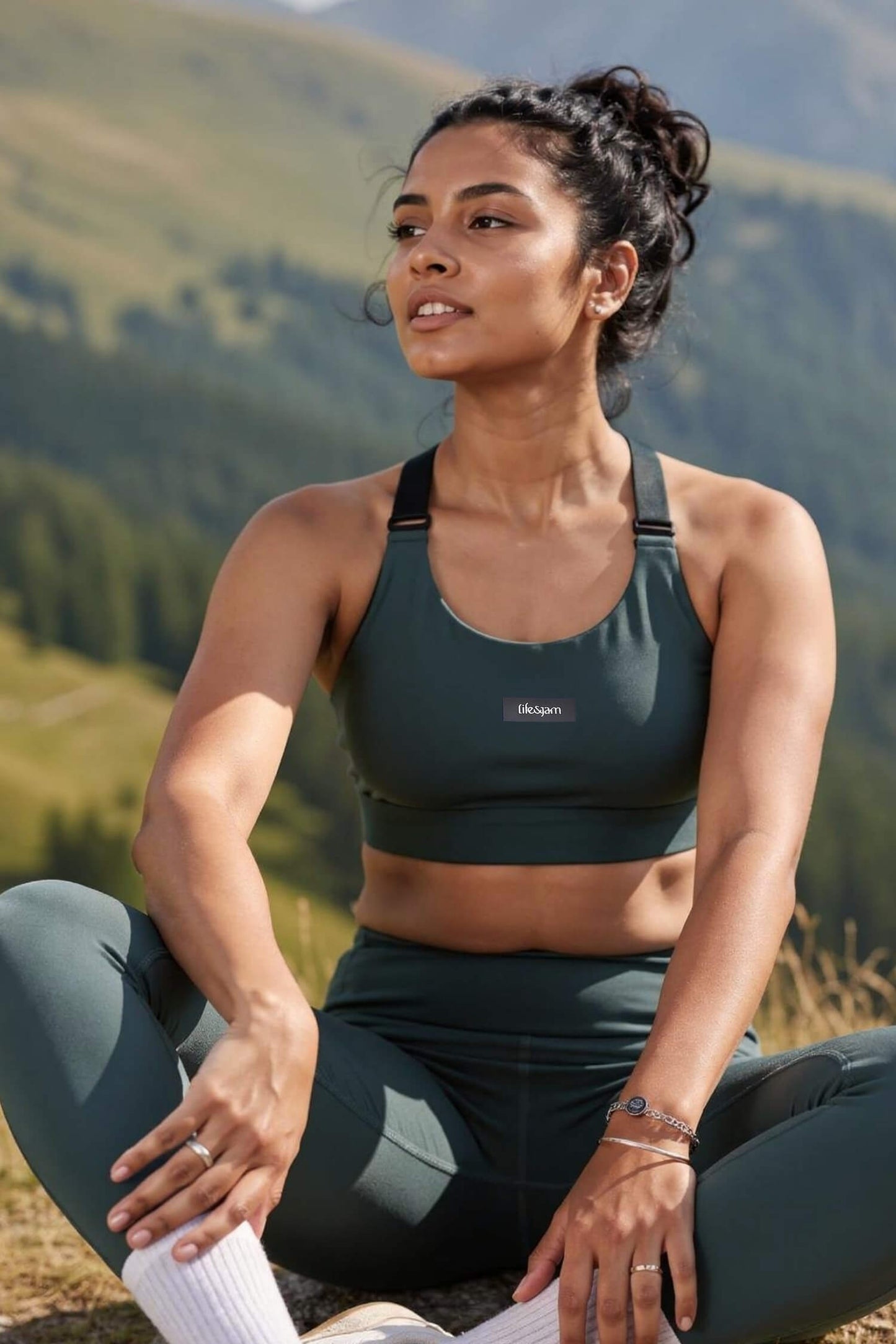 Co-ord Set: Adjustable Straps Sports Bra + Leggings in Jungle Green 2.0