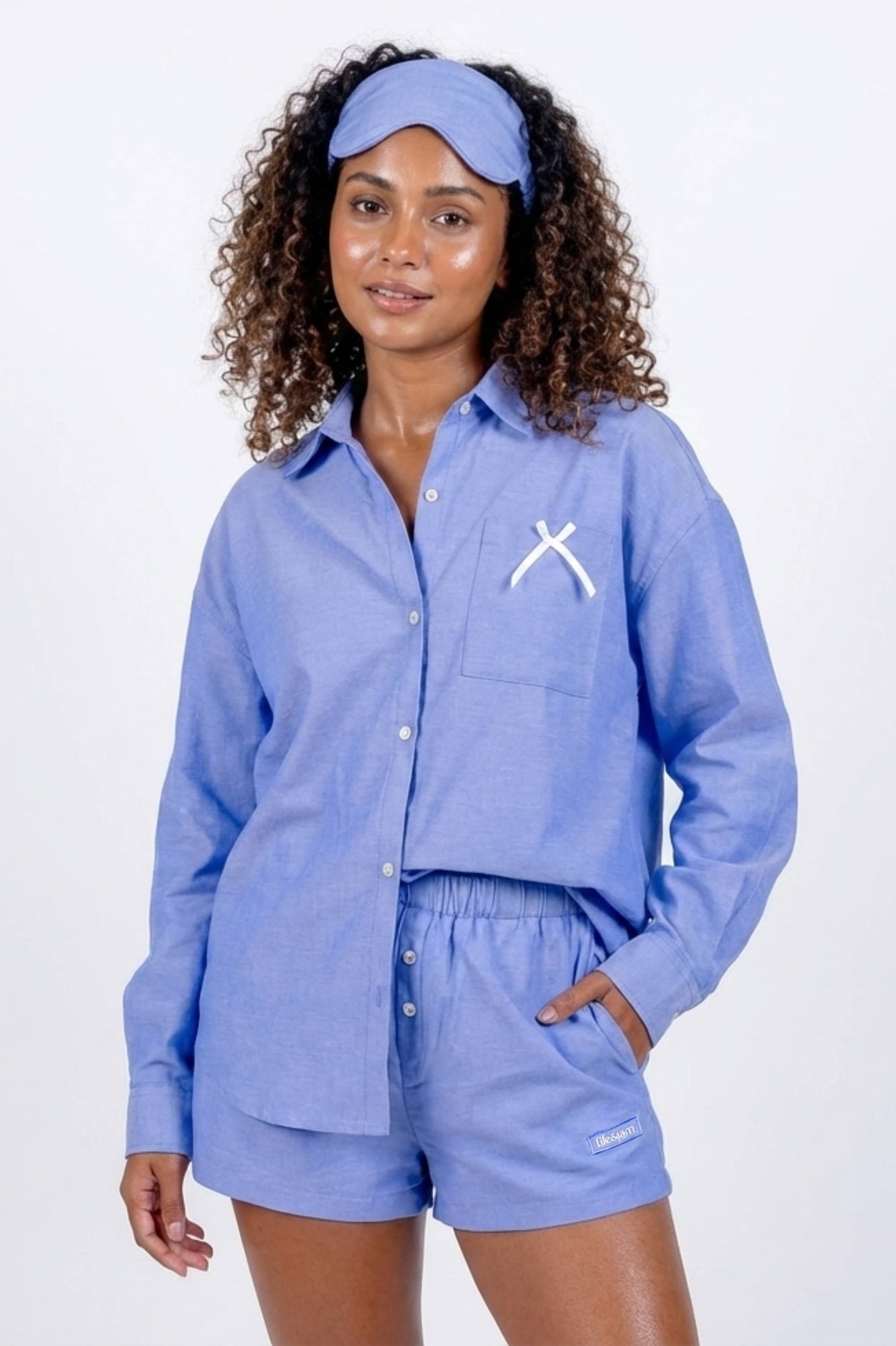 Co-ord Set: Travel Jammies Shirt & Shorts in Ocean Blue