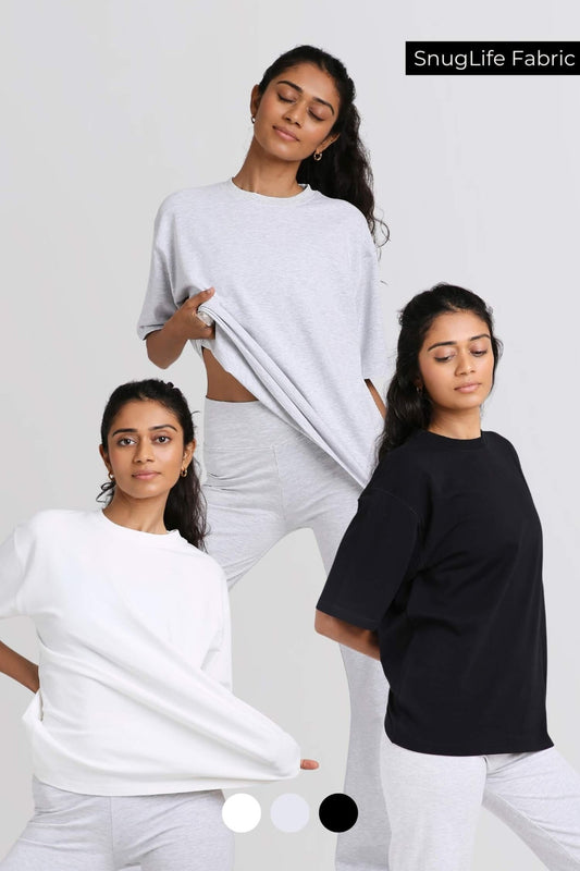 3 Pack: Oversized Tee in Snow White, Greystone and True Black - Life & Jam