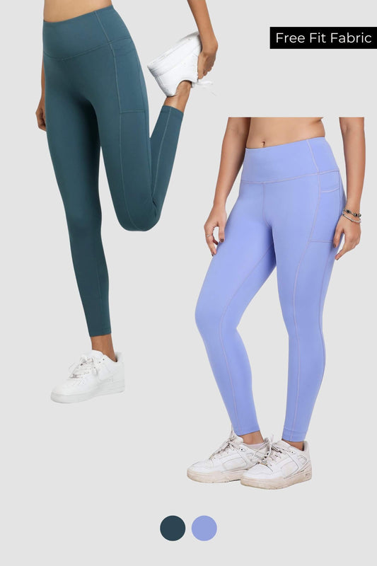 2 Pack: Dawn to Dusk Leggings in Jungle Green & Ocean Pop