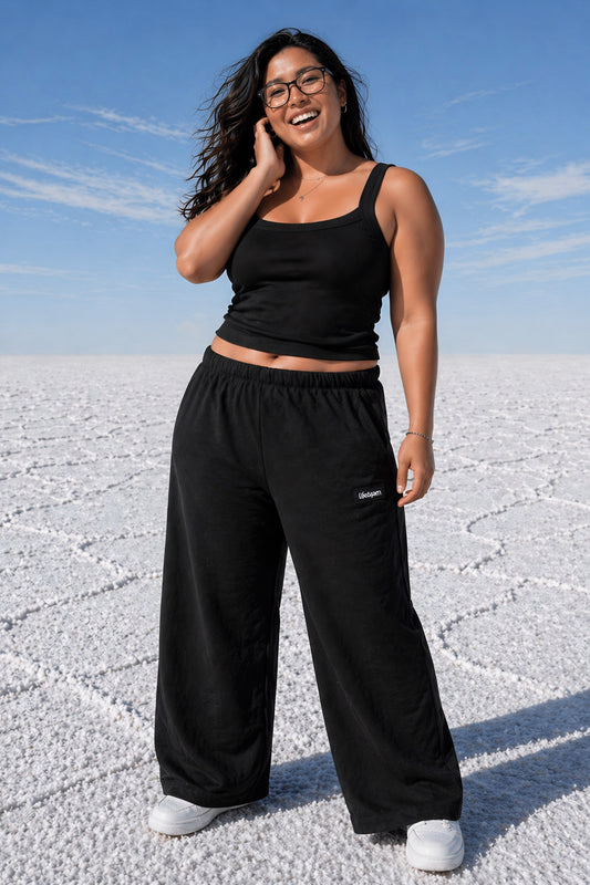 Co-ord Set: Strappy Tank & Loungers in True Black