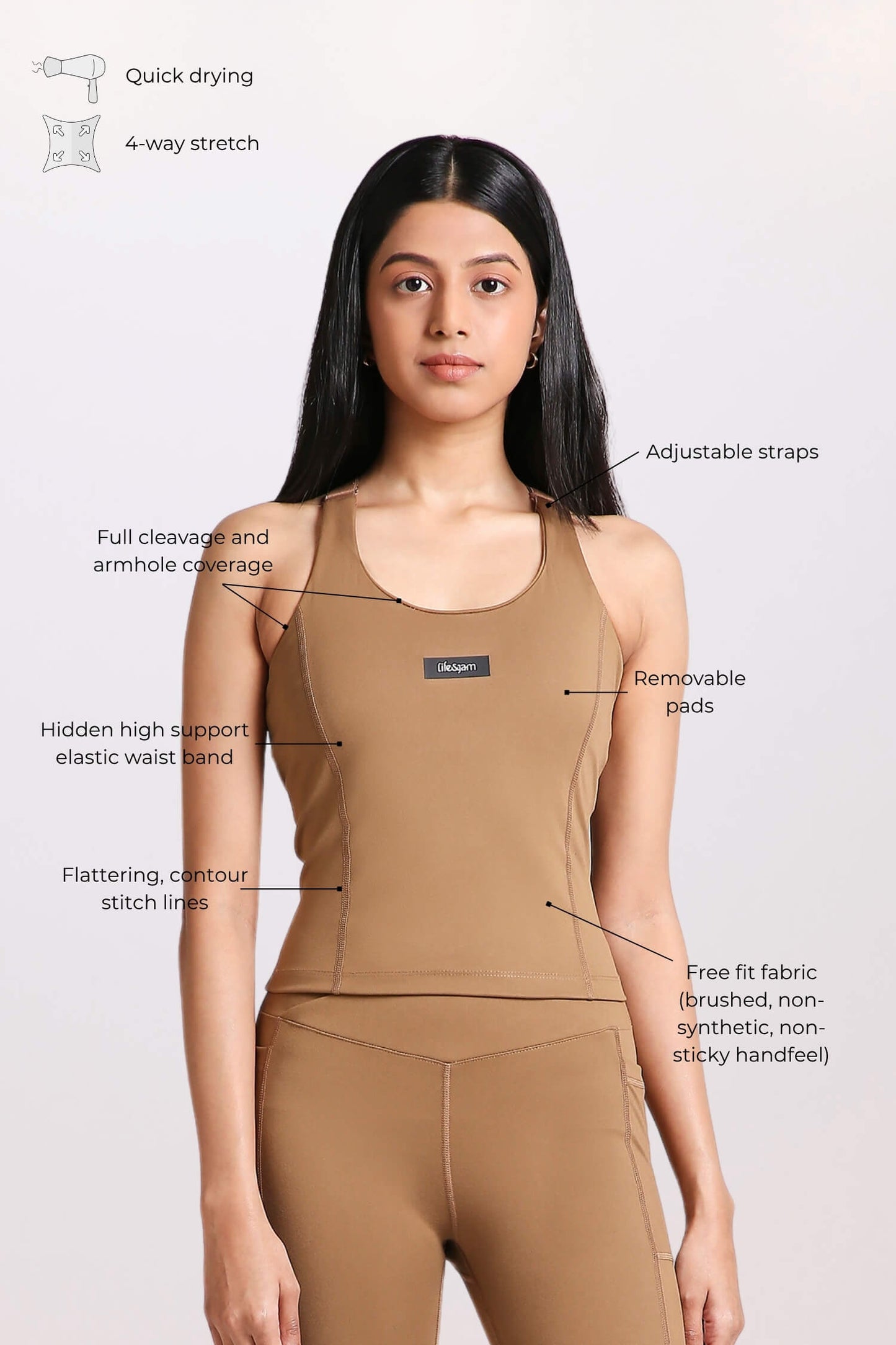 Good Girl Code Longline Sports Bra in Mountain Tan