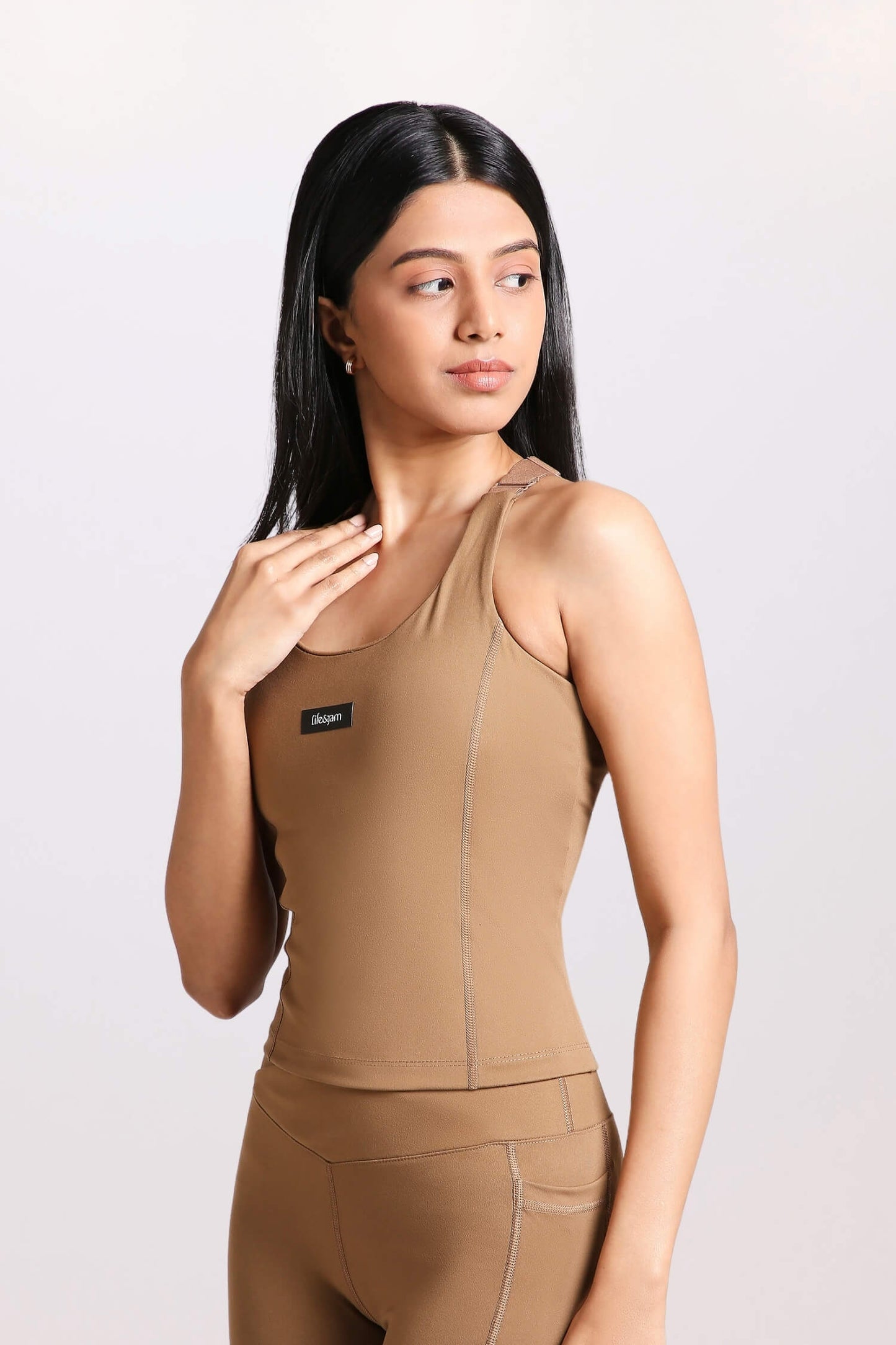 Good Girl Code Longline Sports Bra in Mountain Tan