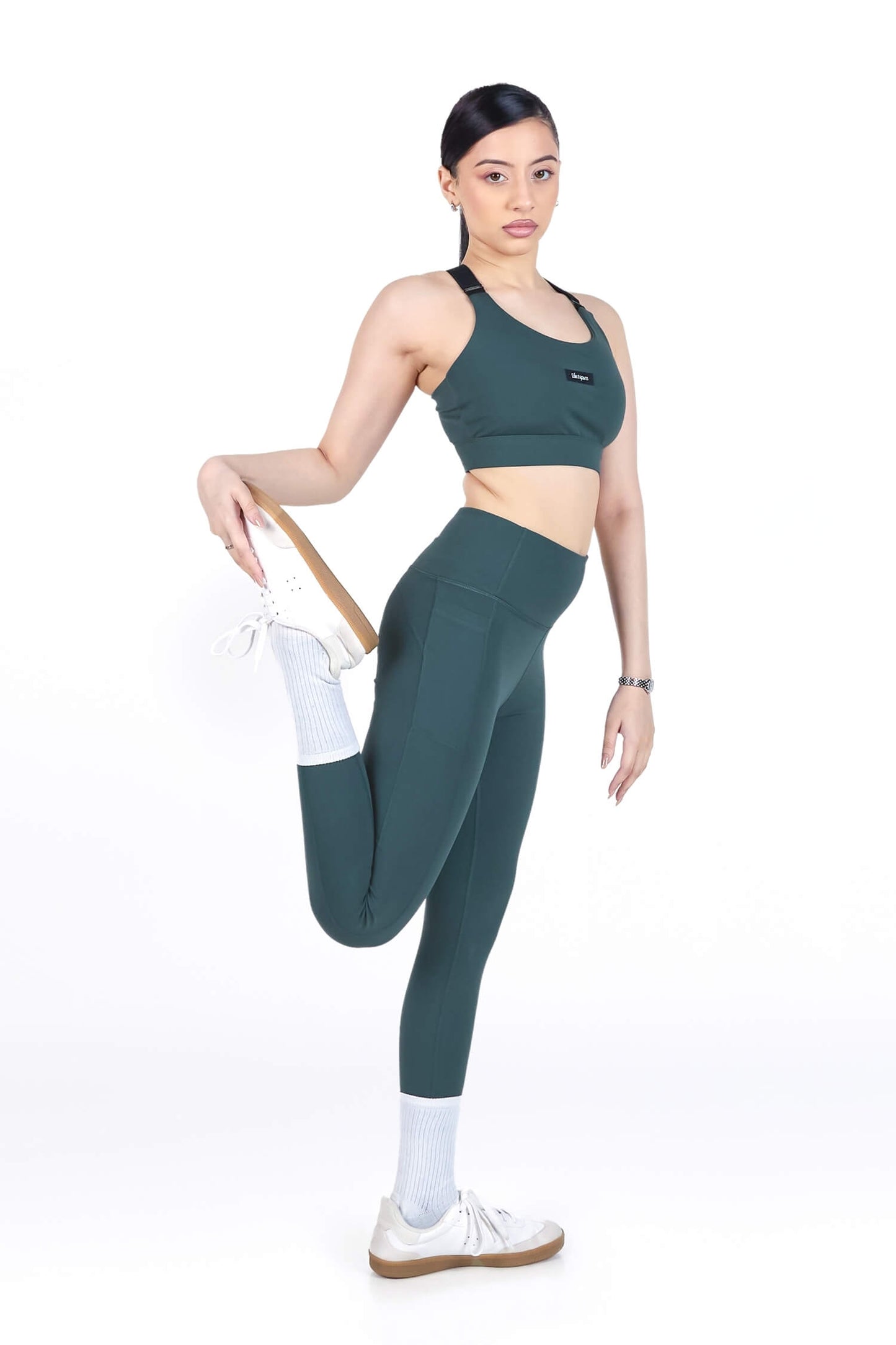 Co-ord Set: Adjustable Straps Sports Bra + Leggings in Jungle Green 2.0