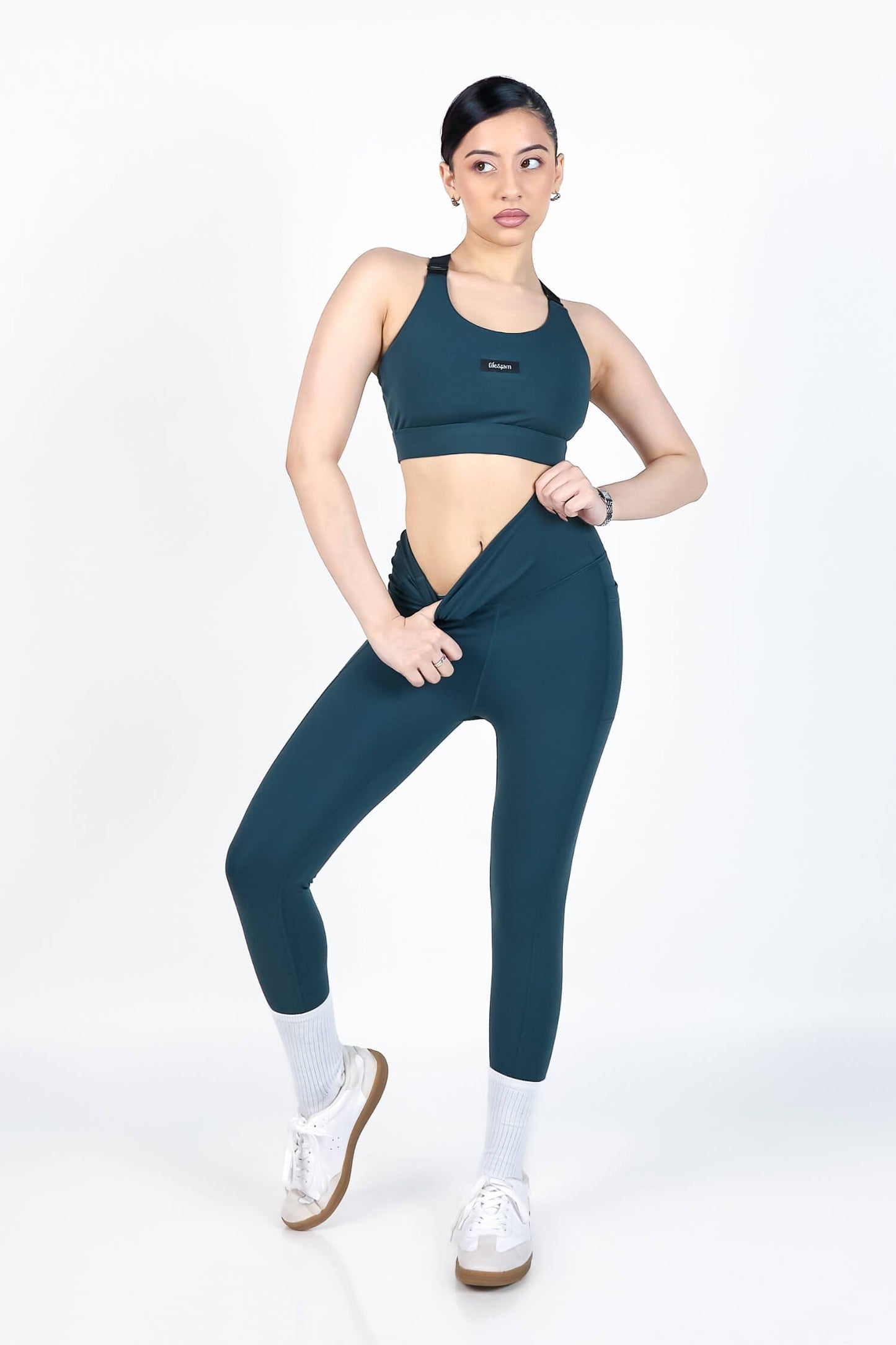 Co-ord Set: Adjustable Straps Sports Bra + Leggings in Jungle Green 2.0