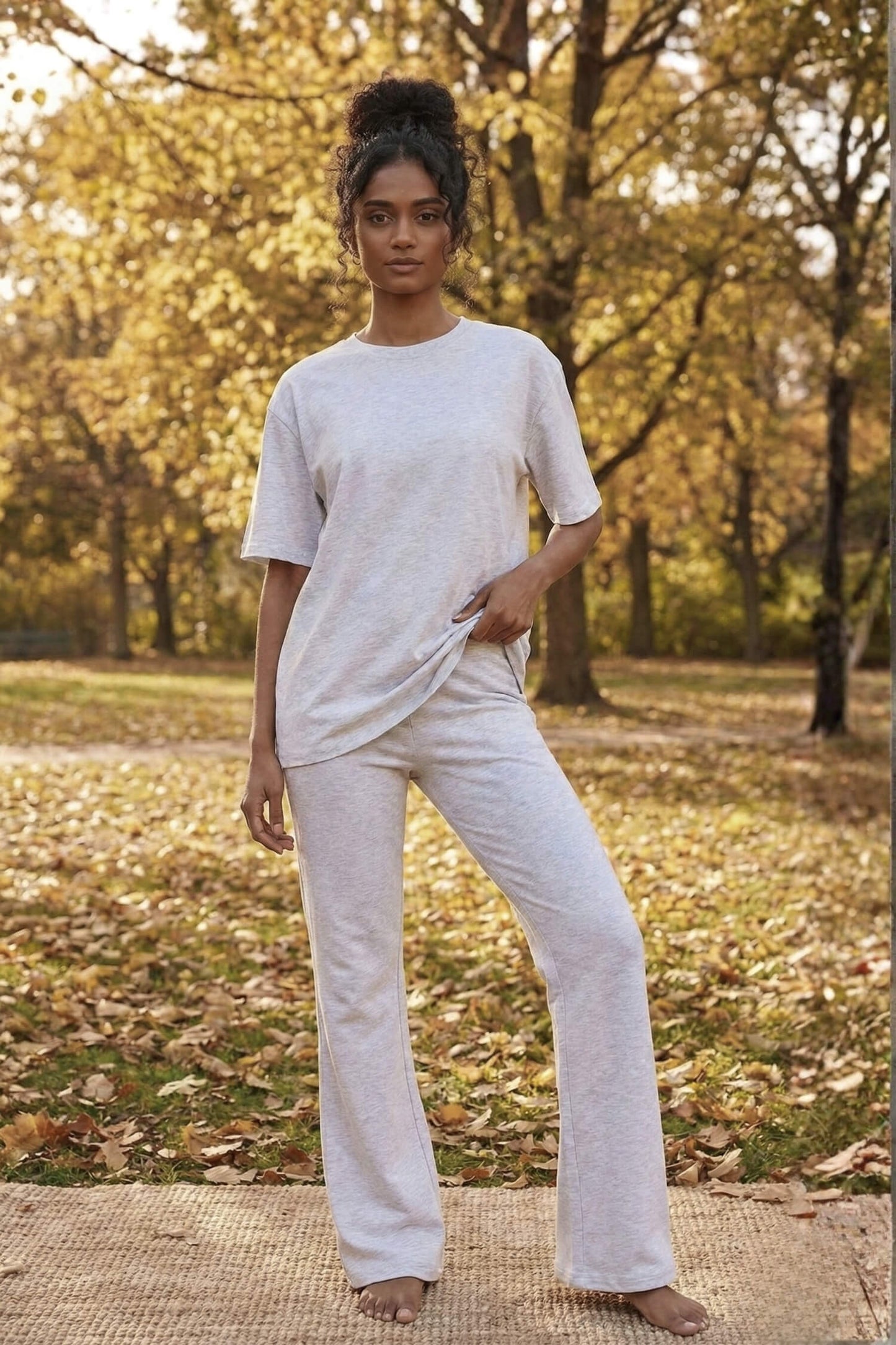 Co-ord Set: Oversized Tee & Chill Flares in Greystone