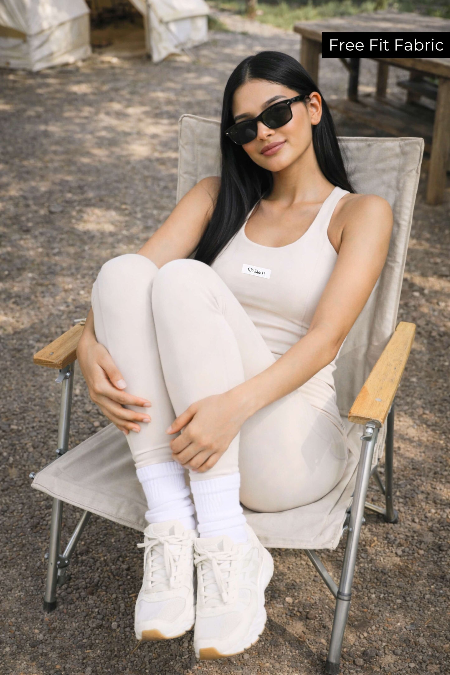 Co-ord Set: Good Girl Code Sports Bra & Cross-Leggings Set in Marshmallow