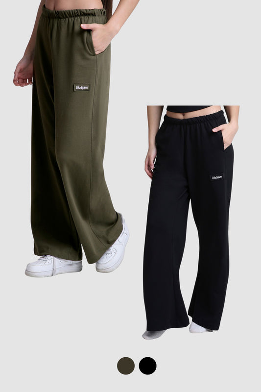 2 Pack: Oversized Loungers with drawstring in Soul Green & True Black