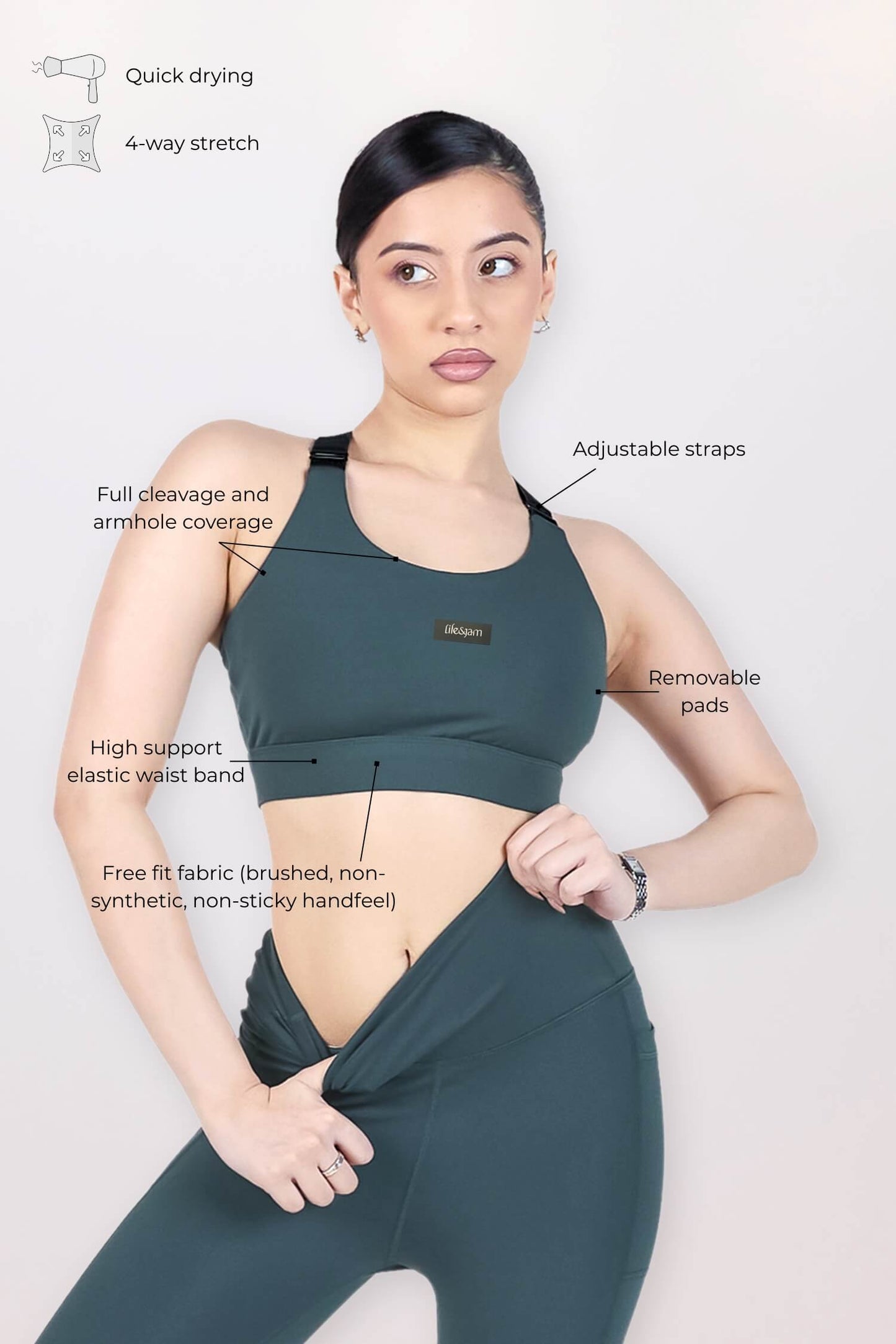 Adjustable Straps Sports Bra in Jungle Green 2.O