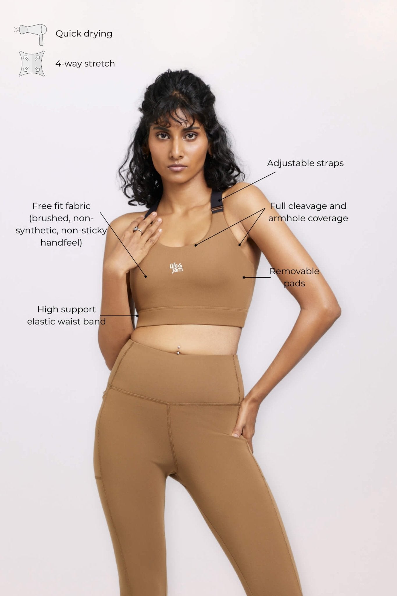 Adjustable Straps Sports Bra in Mountain Tan - Life & Jam