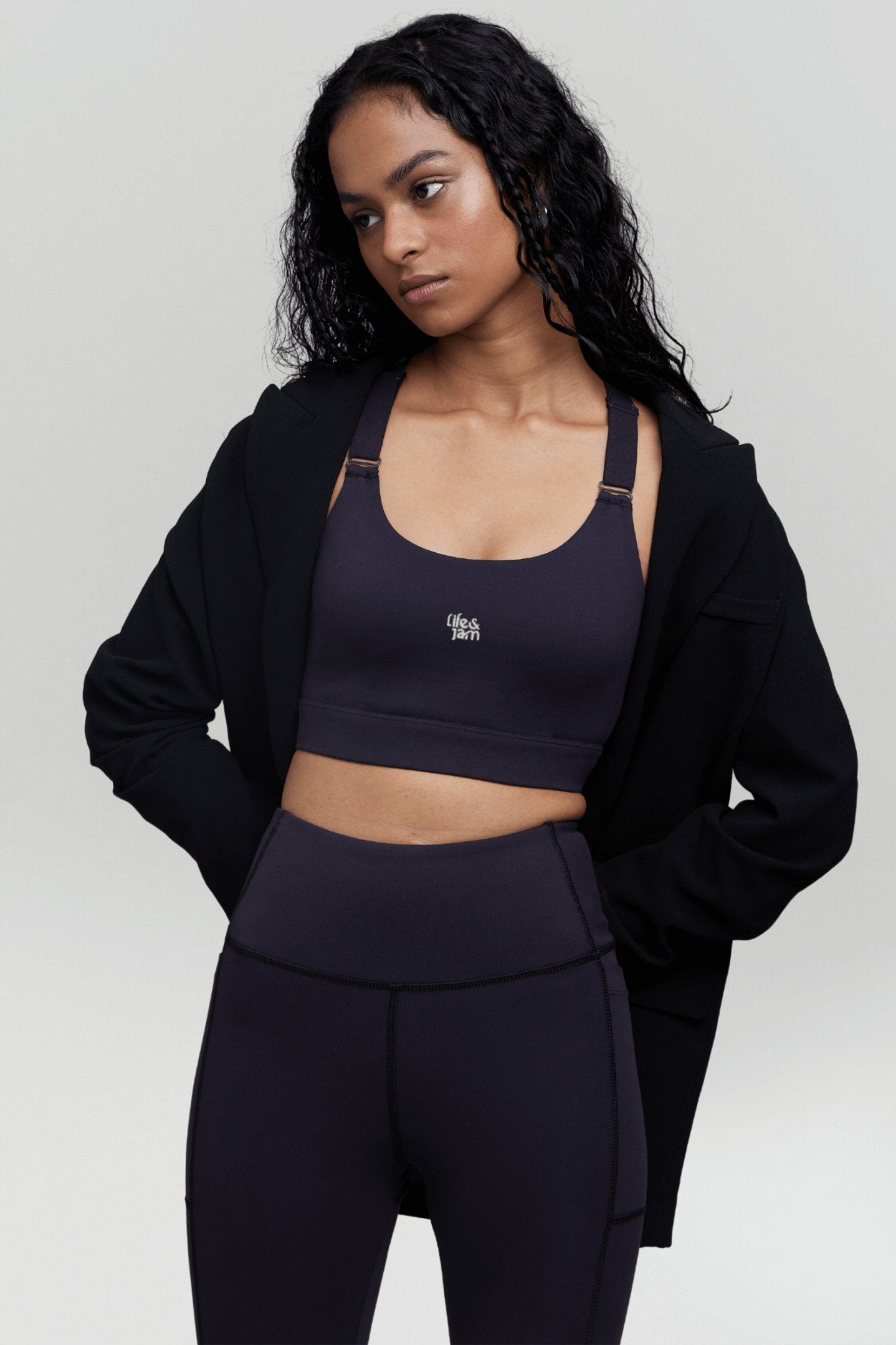 Adjustable Straps Sports Bra + Leggings in Charcoal - Life & Jam