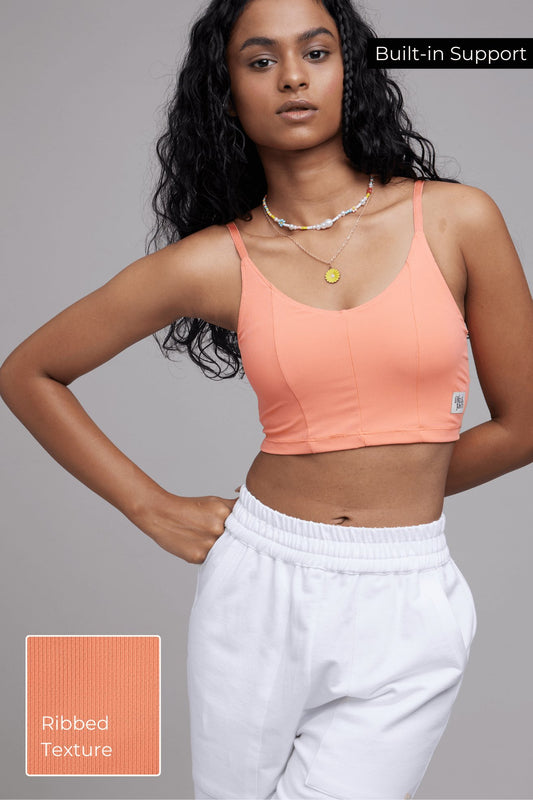 Breezy Ribbed Padded Sports Bra in Cozy Peach - Life & Jam