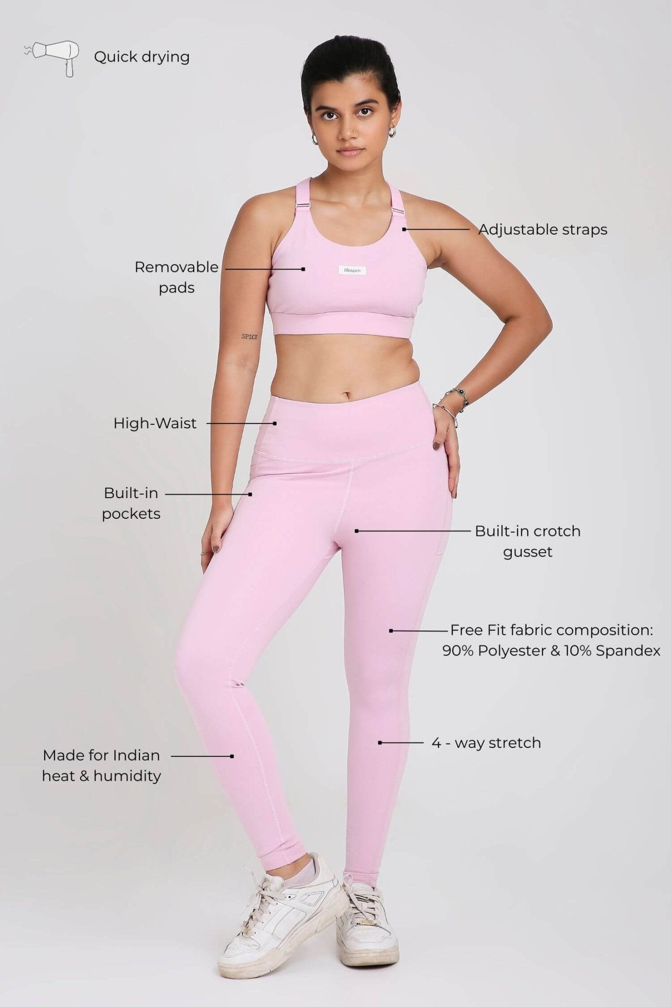 Co - ord Set: Adjustable Straps Sports Bra + Leggings in Cotton Candy 2.0 - Life & Jam