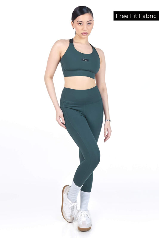 Co - ord Set: Adjustable Straps Sports Bra + Leggings in Jungle Green 2.0 - Life & Jam
