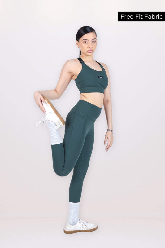 Co - ord Set: Adjustable Straps Sports Bra + Leggings in Jungle Green 2.0 - Life & Jam