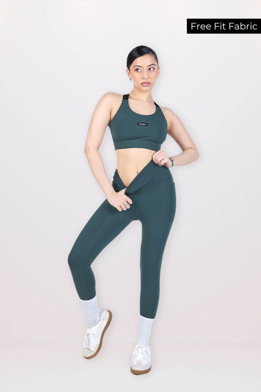Co - ord Set: Adjustable Straps Sports Bra + Leggings in Jungle Green 2.0 - Life & Jam