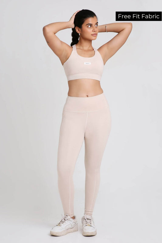 Co - ord Set: Adjustable Straps Sports Bra + Leggings in Marshmallow 2.0 - Life & Jam