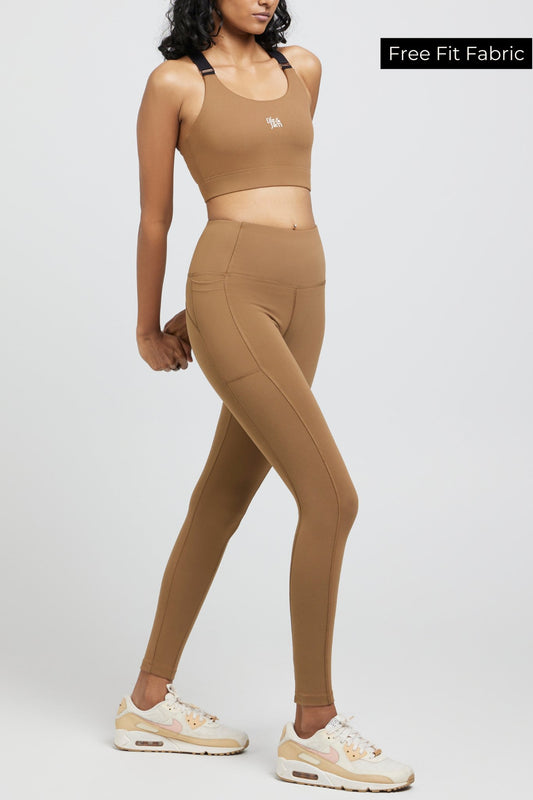 Co - ord Set: Adjustable Straps Sports Bra + Leggings in Mountain Tan - Life & Jam