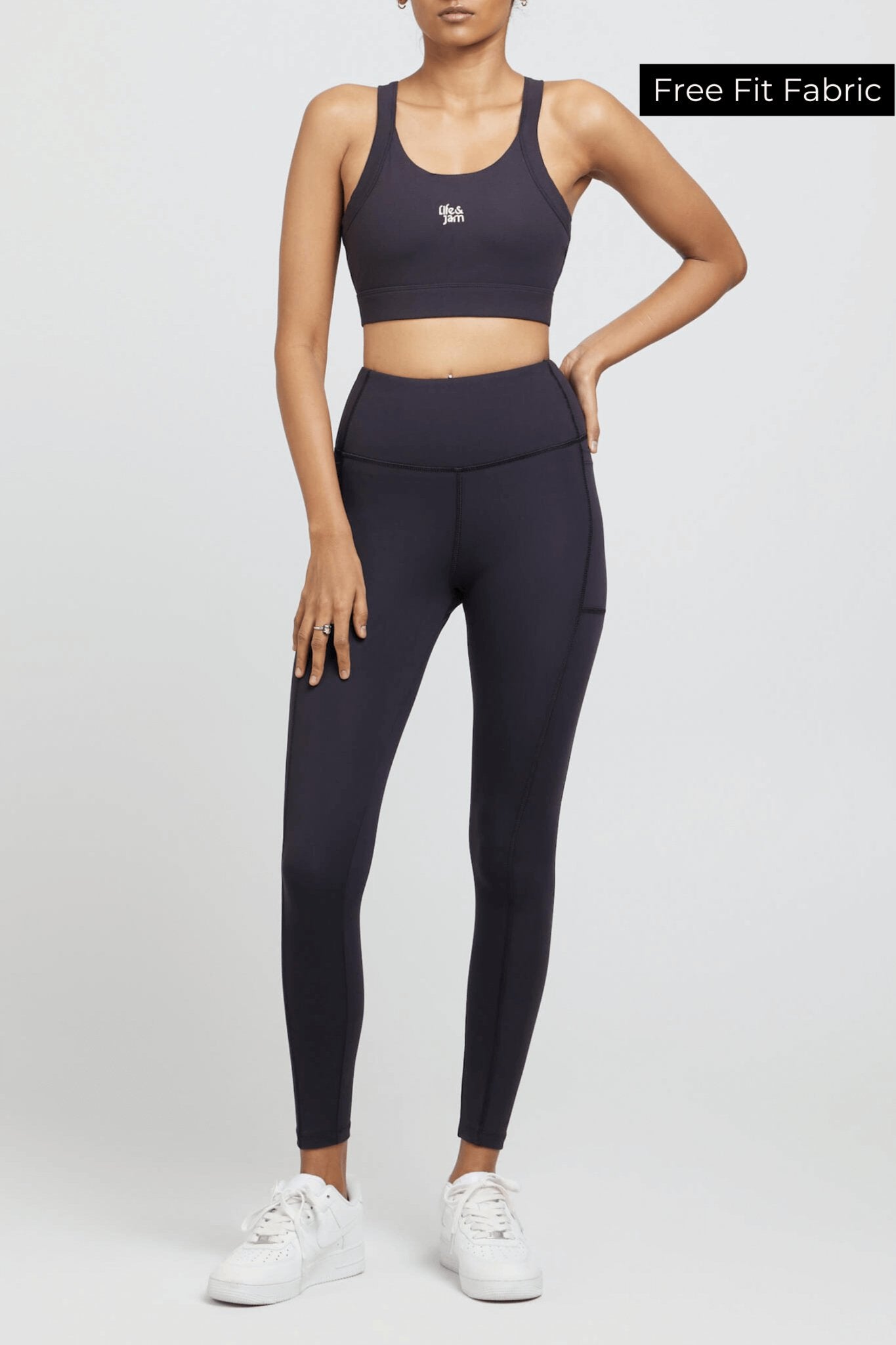 Co - ord Set: Back Hooks Freedom Sports Bra + Leggings in Charcoal - Life & Jam