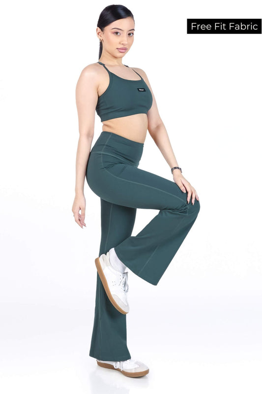 Co - ord Set: Everyday Bralette and Flare Pants Set in Jungle Green - Life & Jam