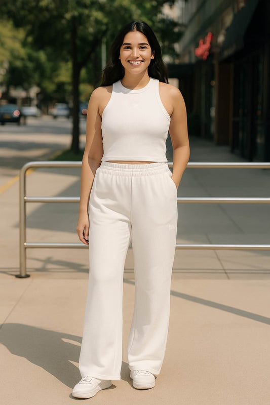 Co - ord Set: Free Spirit Tank & Everyday Lounge Pants in Snow White - Life & Jam