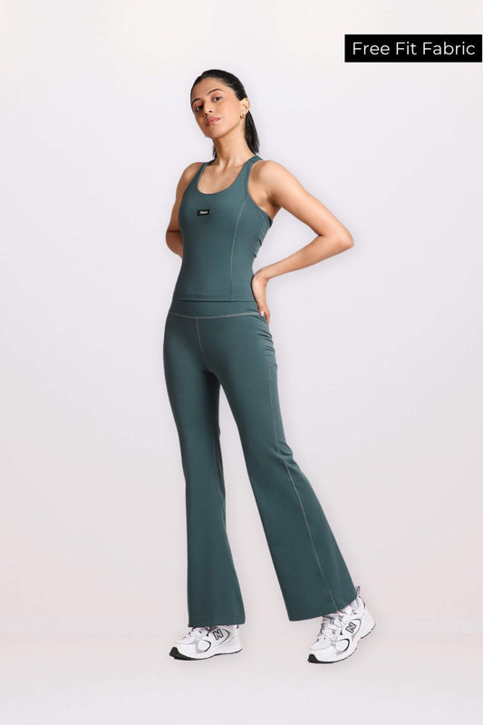 Co - ord Set: Good Girl Code Sports Bra and Flare Pants Set in Jungle Green - Life & Jam